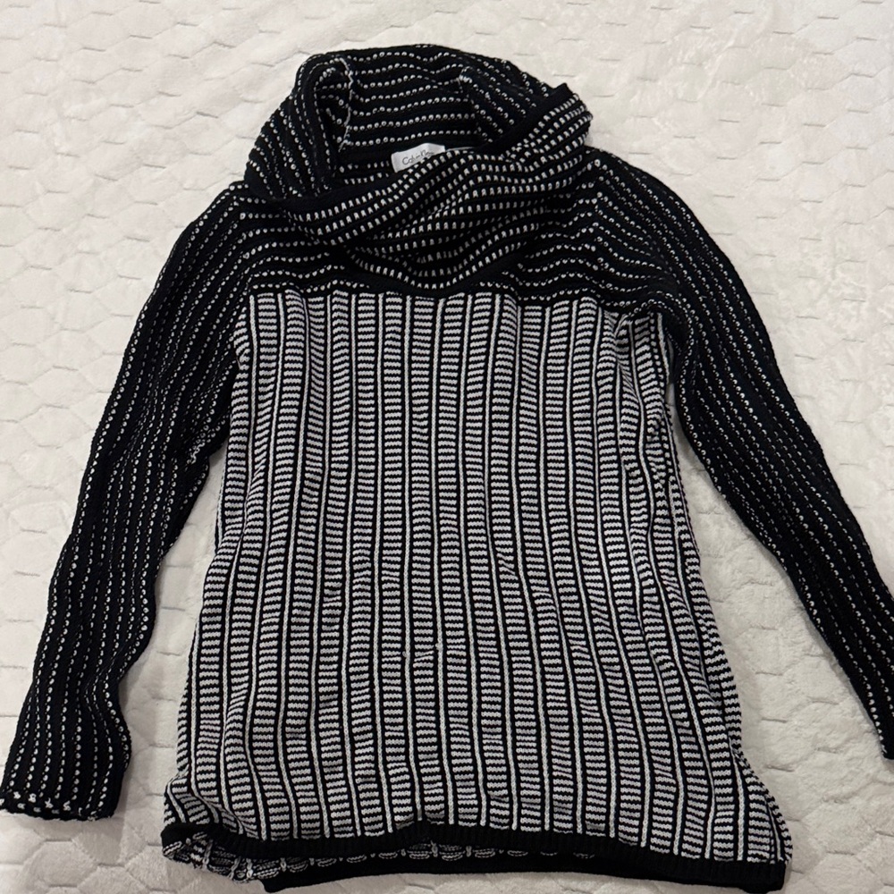 Calvin Klein Black and White Cowl Neck Sweater
